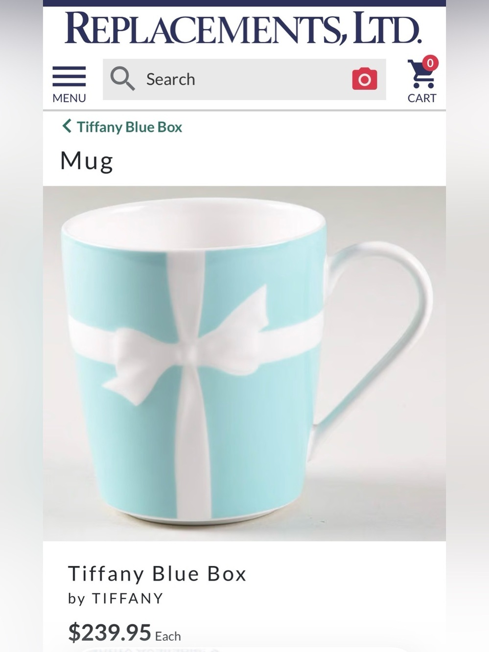 Tiffany & Co Blue Box Collection China Mug